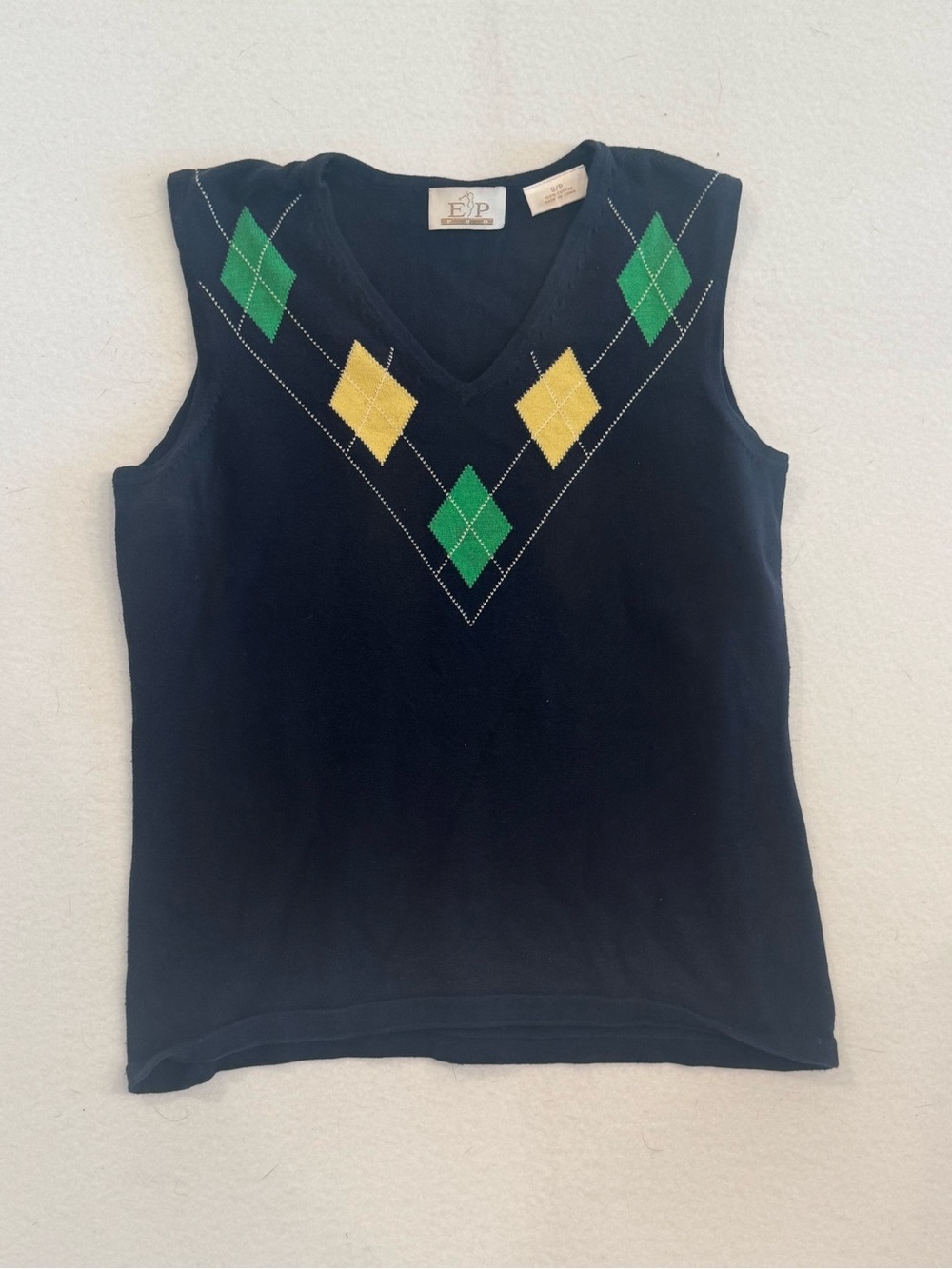EP Pro Navy Argyle V-Neck Knit Tank with Green & Yellow Diamonds